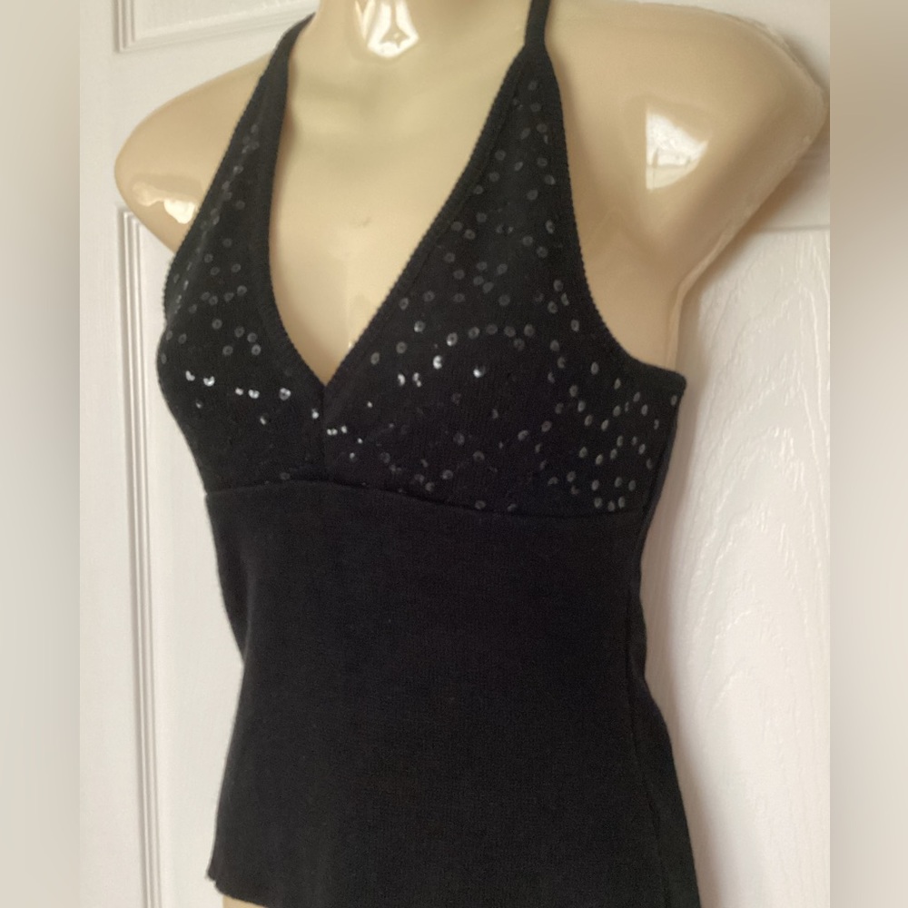 💗 Vintage Le Chateau sequin knit halter Sz M sweater top EUC